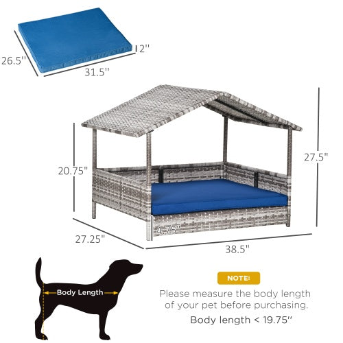 The Rattan Dog House Outdoors With A Canopy, The Rattan Dog Bed With A Waterproof Mat Is Suitable For Small And Medium Sized Dogs