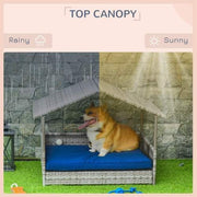 The Rattan Dog House Outdoors With A Canopy, The Rattan Dog Bed With A Waterproof Mat Is Suitable For Small And Medium Sized Dogs