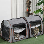 Portable Soft-sided Pet Cat Carrier With Divider, Two Compartments, Padded And Storage Bag, Grey