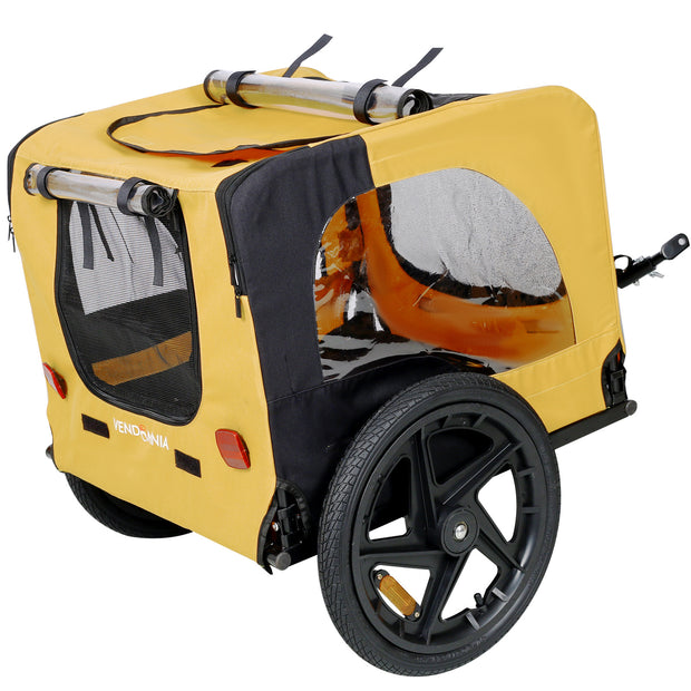 Yellow Outdoor Heavy Duty Foldable Practical Pet Stroller Dog Carrier With Bicycle Tow